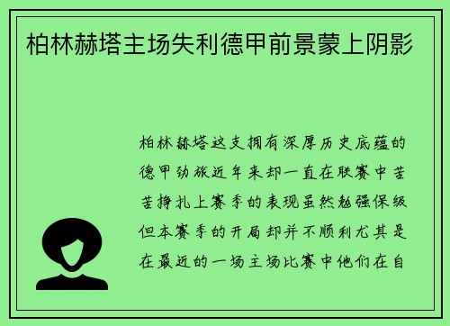 柏林赫塔主场失利德甲前景蒙上阴影